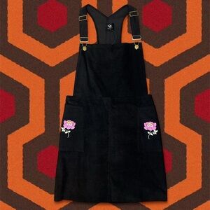 NWT Valfre Petra Pinafore Black Corduroy Overall Mini Dress + Pockets